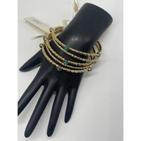 Bangle Bangle By Amrita Singh Gold/Turquoise Bangle Bracelet Set of 5 New - Picture 1 of 6